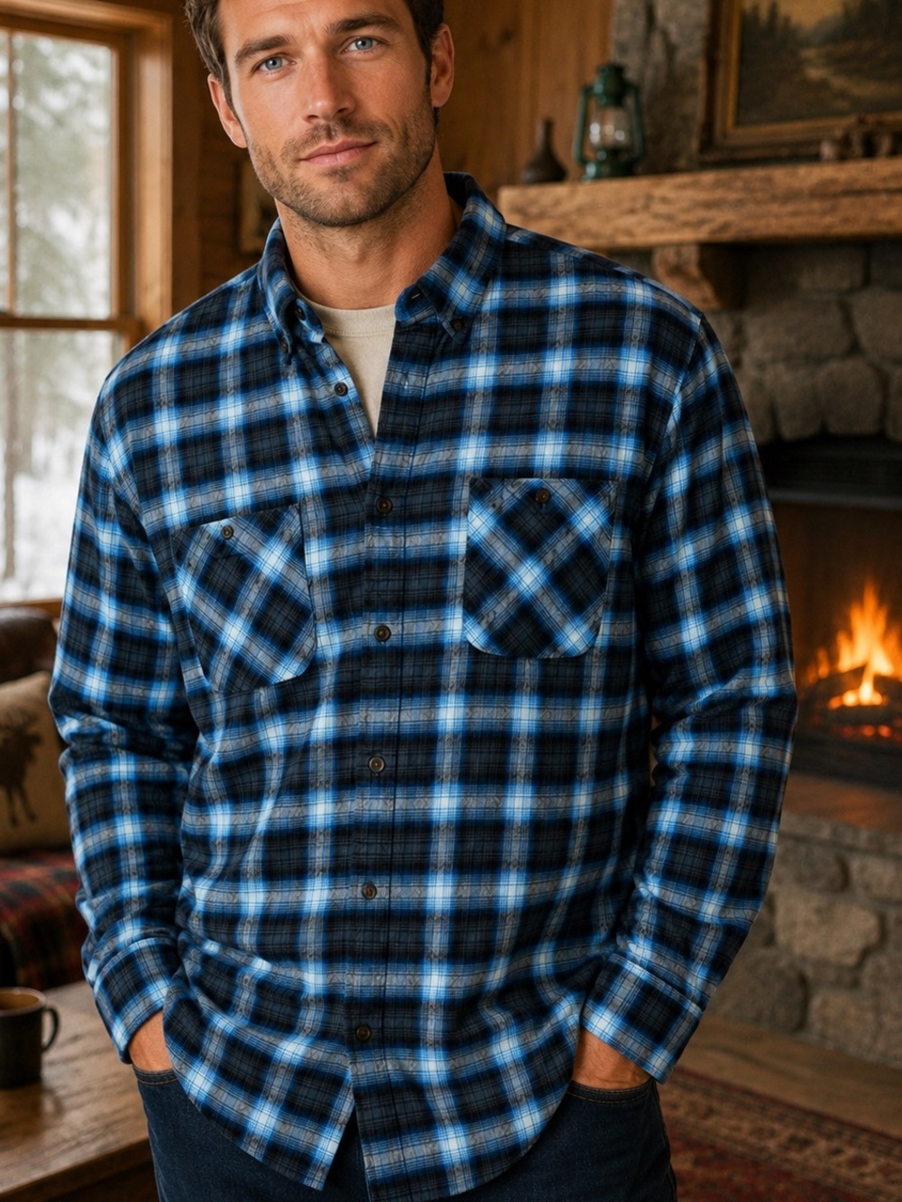 Vintage BIG MAC JCP Men’s Large Blue Plaid Flannel Shirt Long Sleeve Workwear